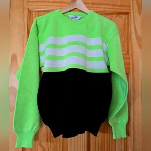 Vintage Lime Green/Black Profile Brand Wool Acrylic Wms Small Sweater